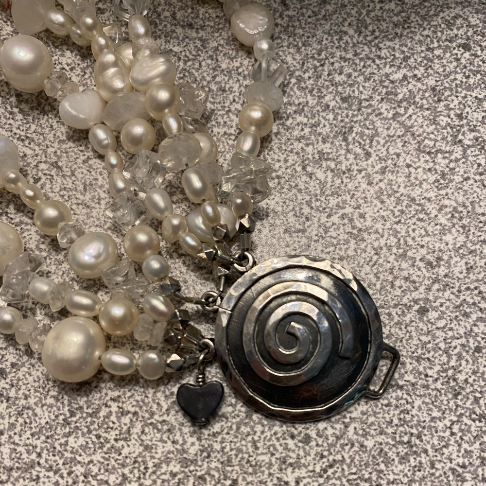 Saltwater Pearl Crystal Sterling Silver Beaded Bracelet Summer Beach White EUC!!
